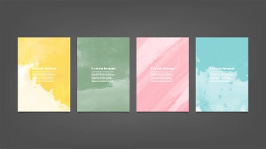 Poster, broşür veya el ilanı, suluboya posterler, el ilanları veya kartlar için renkli vektör arkaplan seti. Sancak şablonu.