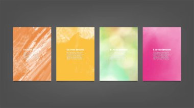 Poster, broşür veya el ilanı, suluboya posterler, el ilanları veya kartlar için renkli vektör arkaplan seti. Sancak şablonu.