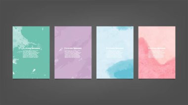 Poster, broşür veya el ilanı, suluboya posterler, el ilanları veya kartlar için renkli vektör arkaplan seti. Sancak şablonu.