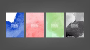 Poster, broşür veya el ilanı, suluboya posterler, el ilanları veya kartlar için renkli vektör arkaplan seti. Sancak şablonu.