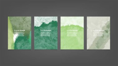 Poster, broşür veya el ilanı, suluboya posterler, el ilanları veya kartlar için yeşil vektör arkaplan seti. Sancak şablonu.