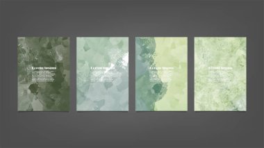 Poster, broşür veya el ilanı, suluboya posterler, el ilanları veya kartlar için yeşil vektör arkaplan seti. Sancak şablonu.