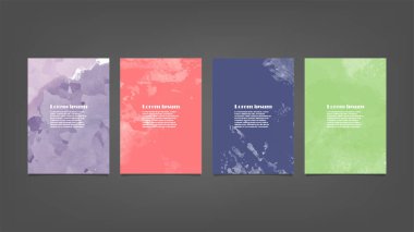 Poster, broşür veya el ilanı, suluboya posterler, el ilanları veya kartlar için renkli vektör arkaplan seti. Sancak şablonu.