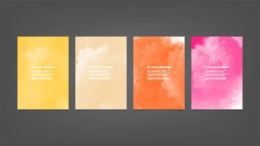 Poster, broşür veya el ilanı, suluboya posterler, el ilanları veya kartlar için renkli vektör arkaplan seti. Sancak şablonu.