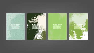 Poster, broşür veya el ilanı, suluboya posterler, el ilanları veya kartlar için yeşil vektör arkaplan seti. Sancak şablonu.