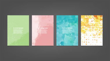 Poster, broşür veya el ilanı, suluboya posterler, el ilanları veya kartlar için renkli vektör arkaplan seti. Sancak şablonu.