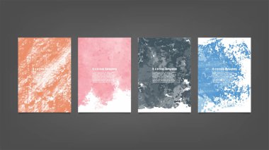 Poster, broşür veya el ilanı, suluboya posterler, el ilanları veya kartlar için renkli vektör arkaplan seti. Sancak şablonu.