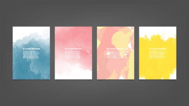 Poster, broşür veya el ilanı, suluboya posterler, el ilanları veya kartlar için renkli vektör arkaplan seti. Sancak şablonu.