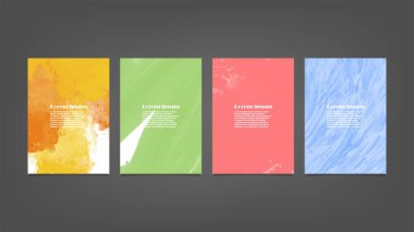 Poster, broşür veya el ilanı, suluboya posterler, el ilanları veya kartlar için renkli vektör arkaplan seti. Sancak şablonu.