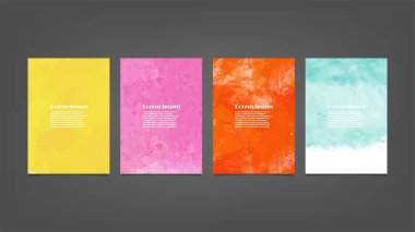 Poster, broşür veya el ilanı, suluboya posterler, el ilanları veya kartlar için renkli vektör arkaplan seti. Sancak şablonu.