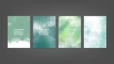 Poster, broşür veya el ilanı, suluboya posterler, el ilanları veya kartlar için yeşil vektör arkaplan seti. Sancak şablonu.