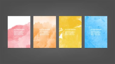 Poster, broşür veya el ilanı, suluboya posterler, el ilanları veya kartlar için renkli vektör arkaplan seti. Sancak şablonu.