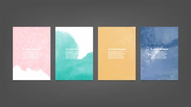 Poster, broşür veya el ilanı, suluboya posterler, el ilanları veya kartlar için renkli vektör arkaplan seti. Sancak şablonu.