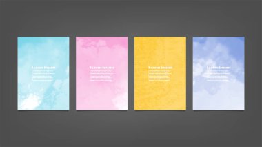 Poster, broşür veya el ilanı, suluboya posterler, el ilanları veya kartlar için renkli vektör arkaplan seti. Sancak şablonu.