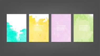 Poster, broşür veya el ilanı, suluboya posterler, el ilanları veya kartlar için renkli vektör arkaplan seti. Sancak şablonu.