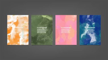 Poster, broşür veya el ilanı, suluboya posterler, el ilanları veya kartlar için renkli vektör arkaplan seti. Sancak şablonu.