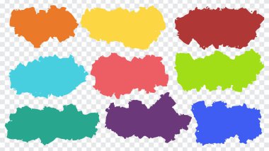 Renkli boya seti, mürekkep fırçası darbeleri, fırçalar, çizgiler. Kirli sanatsal tasarım unsurları. Vektör çizimi. Beyaz arkaplanda izole.