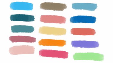 Renkli boya seti, mürekkep fırçası darbeleri, fırçalar, çizgiler. Kirli sanatsal tasarım unsurları. Vektör çizimi. Beyaz arkaplanda izole.