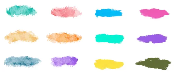 Σύνολο Πολύχρωμο Χρώμα Πινελιές Μελάνι Βούρτσα Βούρτσες Γραμμές Βρώμικα Στοιχεία — Διανυσματικό Αρχείο