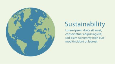 Yeşil arka planda Dünya ile sürdürülebilirlik illüstrasyonu. illüstrasyon vektörü.