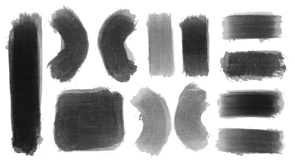 Set Black Paint Ink Brush Strokes Brushes Lines Dirty Artistic — Stock Vector