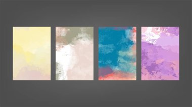 Poster, broşür veya el ilanı, suluboya posterler, el ilanları veya kartlar için renkli vektör arkaplan seti. Sancak şablonu.