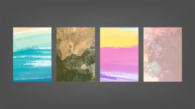 Poster, broşür veya el ilanı, suluboya posterler, el ilanları veya kartlar için renkli vektör arkaplan seti. Sancak şablonu.