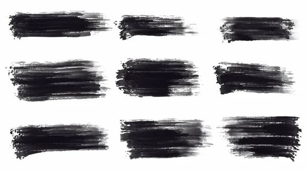 Σετ Από Μαύρη Μπογιά Πινελιές Από Μελάνι Πινέλα Γραμμές Βρώμικα — Διανυσματικό Αρχείο