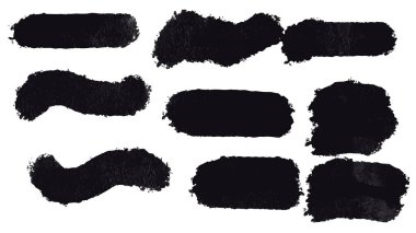 Siyah boya seti, mürekkep fırçası darbeleri, fırçalar, çizgiler. Kirli sanatsal tasarım unsurları. Vektör çizimi. Beyaz arkaplanda izole.