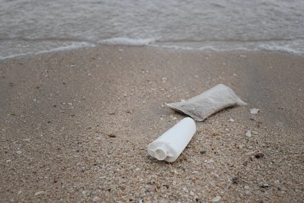 Plastiktüten Strand Machen Umweltverschmutzung Umweltkonzept — Stockfoto