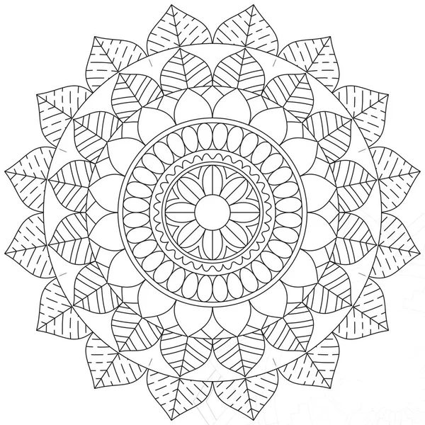 Foglia Petalo Colorazione Mandala Arte Forma Grafica Semplice Vettoriale Floreale — Vettoriale Stock