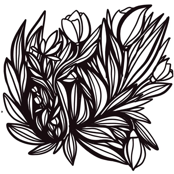 Цветы Иллюстрацией Листьев Изолированы — стоковое фото