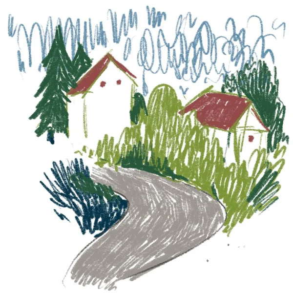 Häuser Illustration Für Ihren Entwurf Kleine Handgezeichnete Linie Gebäude Zeichnung — Stockfoto