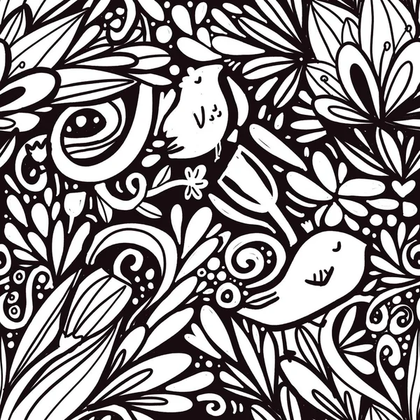 Blumen Und Vögel Illustration Hintergrund — Stockfoto