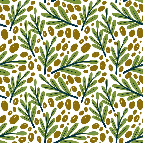 Motif Sans Couture Avec Olives Dessinées Main Feuilles Illustration Vectorielle — Photo