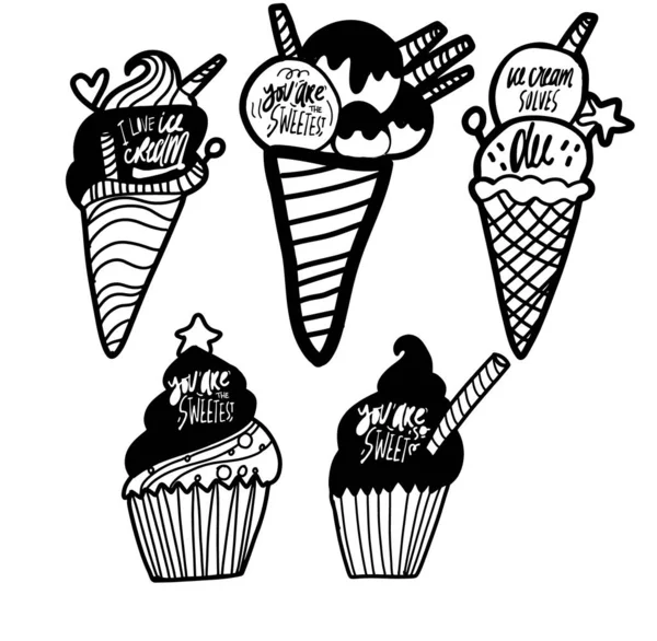 Ice cream Hand drawn illustration Ice cream quote for your design. I love ice cream. You are the sweetest