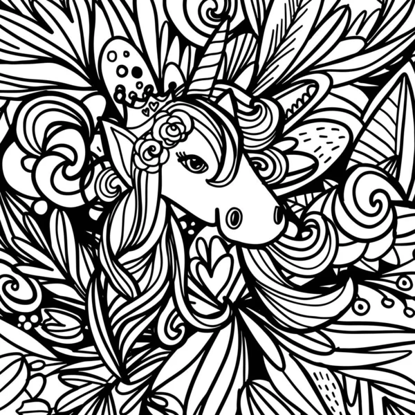 Colorear Hermoso Patrón Floral Con Unicornio — Foto de Stock