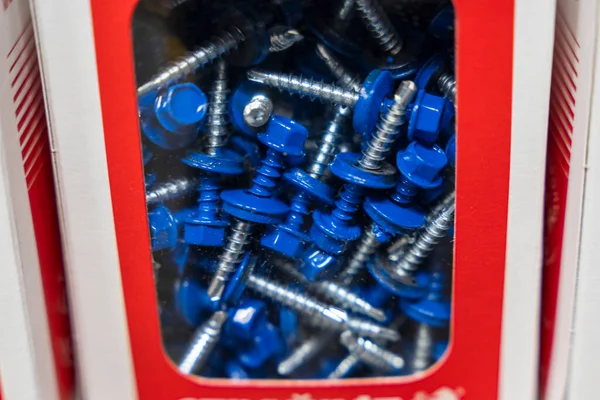 Blue Roofing Self Tapping Screws Color Hat Rubber Lining Roofing — Stock Photo, Image