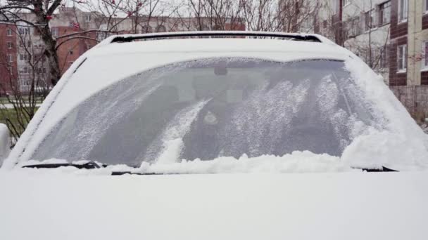 Wiper Blades Brush Snow Front Windshield Car First Snowfall Beginning — Stock Video
