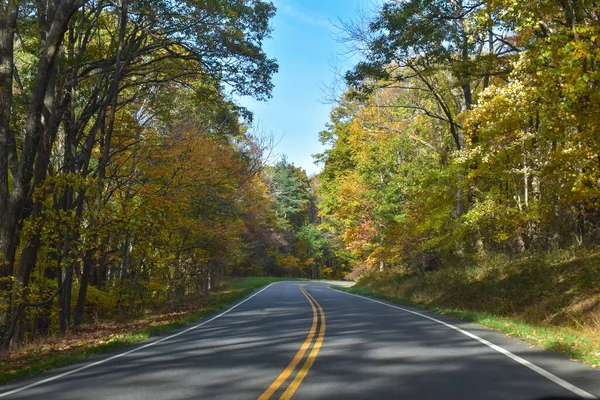 Winding Country Road Viajando Través Del Hermoso Follaje Otoño Imagen De Stock