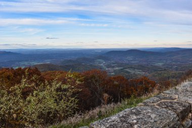Virginia 'nın Blue Ridge Dağları' na bakan bir köy yolunun manzarasından rengarenk sonbahar renkleri 