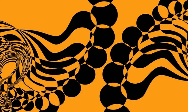 Disegno Artistico Nero Creando Illusione Ottica Uno Sfondo Arancione — Vettoriale Stock