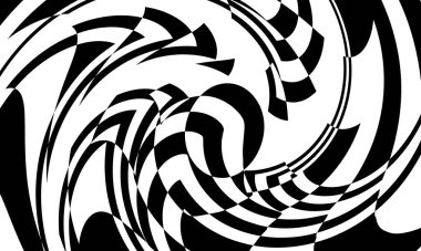 Operasyon sanatındaki siyah mistik kalıplar beyaz arka planda optik bir illüzyon yaratır.