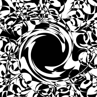 Operasyon sanatındaki siyah mistik kalıplar beyaz arka planda optik bir illüzyon yaratır.