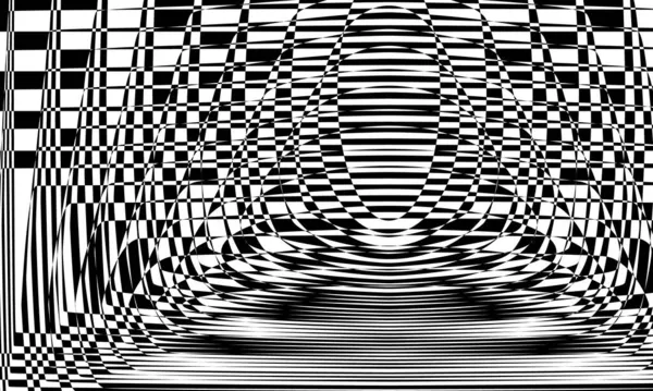 Futuristiskt Svart Mönster Vit Bakgrund Hypnotiserande Optisk Illusion — Stock vektor