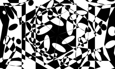 Çarpık desenler, düz olmayan bir yüzey monokrom duvar kağıdı tasarımı için optik bir illüzyon yaratır.