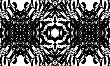 Tasarım için siyah ve beyaz mistik duvar kağıdı op-art tarzında büyüleyici bir desen.