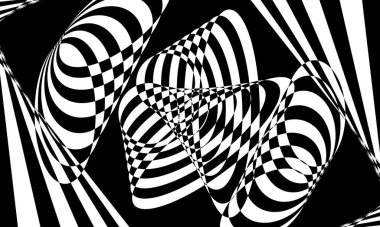 Orijinal ve deforme olmuş op-art tarzında mistik siyah desen