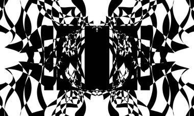 çeşitli siyah desenler beyaz arka planda optik bir illüzyon yaratıyor