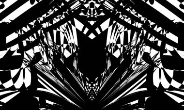 Operasyon sanatındaki siyah mistik kalıplar beyaz arka planda optik bir illüzyon yaratır.